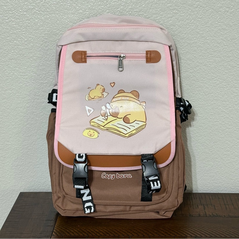 Capybara Versatile Backpack Adjustable Strap Travel Computer Bag Unisex, Pink - Picture 3 of 10